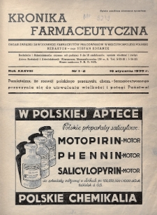 Kronika Farmaceutyczna : organ Związku Zawodowego Farmaceutów-Pracowników w Rzeczypospolitej Polskiej. 1939, nr 1-2