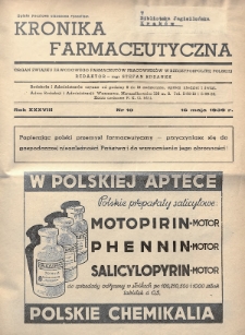 Kronika Farmaceutyczna : organ Związku Zawodowego Farmaceutów-Pracowników w Rzeczypospolitej Polskiej. 1939, nr 10