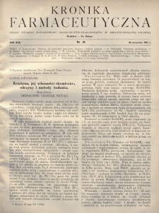Kronika Farmaceutyczna : organ Związku Zawodowego Farmaceutów-Pracowników w Rzeczypospolitej Polskiej. 1931, nr 18