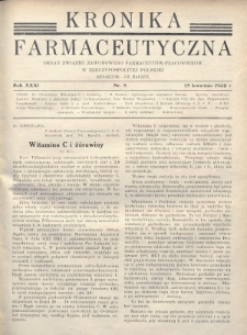Kronika Farmaceutyczna : organ Związku Zawodowego Farmaceutów-Pracowników w Rzeczypospolitej Polskiej. 1932, nr 8