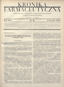 Kronika Farmaceutyczna : organ Związku Zawodowego Farmaceutów-Pracowników w Rzeczypospolitej Polskiej. 1932, nr 22