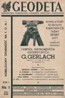 Geodeta : miesięcznik poświęcony sprawom inżynierii mierniczej. 1939, nr 1