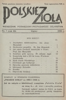 Polskie Zioła : miesięcznik poświęcony propagandzie zielarstwa. 1936, nr 7