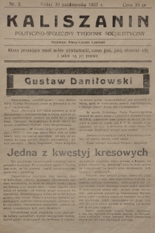 Kaliszanin : polityczno-społeczny tygodnik socjalistyczny. 1927, nr 2