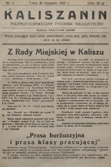 Kaliszanin : polityczno-społeczny tygodnik socjalistyczny. 1927, nr 5