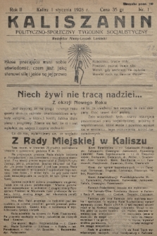 Kaliszanin : polityczno-społeczny tygodnik socjalistyczny. 1928, nr 1