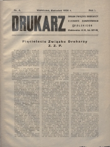 Drukarz : organ Związku Drukarzy Zjednoczenia Zawodowego Polskiego. 1926, nr 4