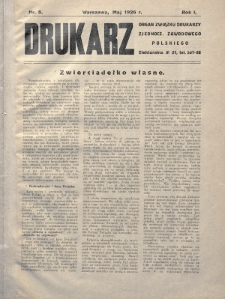 Drukarz : organ Związku Drukarzy Zjednoczenia Zawodowego Polskiego. 1926, nr 5
