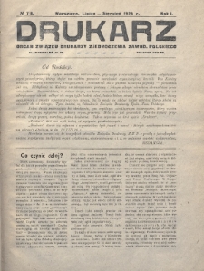 Drukarz : organ Związku Drukarzy Zjednoczenia Zawodowego Polskiego. 1926, nr 7-8