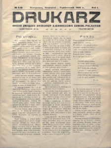 Drukarz : organ Związku Drukarzy Zjednoczenia Zawodowego Polskiego. 1926, nr 9-10
