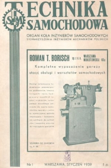 Technika Samochodowa : miesięcznik : organ Koła Inżynierów Samochodowych Stowarzyszenia Inżynierów Mechaników Polskich. 1939, nr 1