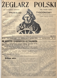 Żeglarz Polski : przegląd tygodniowy poświęcony sprawom żeglugi morskiej i rzecznej ze szczególnem uwzględnieniem potrzeb i zadań żeglugi polskiej. 1926, nr 47