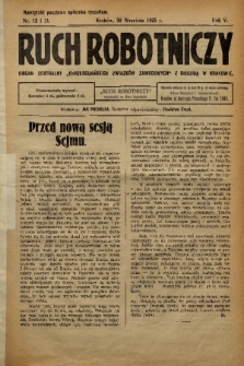 Ruch Robotniczy : organ centralny „Chrześcijańskich Związków Zawodowych” z siedzibą w Krakowie. 1925, nr 12-13