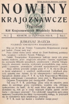 Nowiny Krajoznawcze : tygodnik kół krajoznawczych młodzieży szkolnej. 1931, nr 2