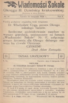 Wiadomości Sokole Okręgu III. Dzielnicy Krakowskiej. 1926, nr 19