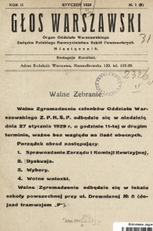 Głos Warszawski : organ Oddziału Warszawskiego Związku Polskiego Nauczycielstwa Szkół Powszechnych. R. 2, 1929, nr 1
