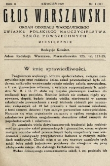 Głos Warszawski : organ Oddziału Warszawskiego Związku Polskiego Nauczycielstwa Szkół Powszechnych. R. 2, 1929, nr 4