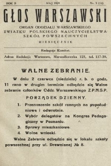 Głos Warszawski : organ Oddziału Warszawskiego Związku Polskiego Nauczycielstwa Szkół Powszechnych. R. 2, 1929, nr 5