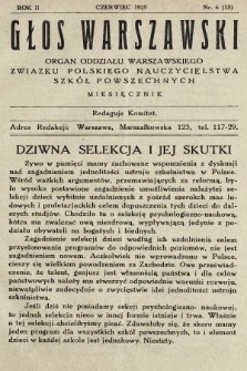 Głos Warszawski : organ Oddziału Warszawskiego Związku Polskiego Nauczycielstwa Szkół Powszechnych. R. 2, 1929, nr 6
