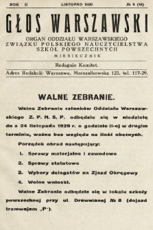 Głos Warszawski : organ Oddziału Warszawskiego Związku Polskiego Nauczycielstwa Szkół Powszechnych. R. 2, 1929, nr 9
