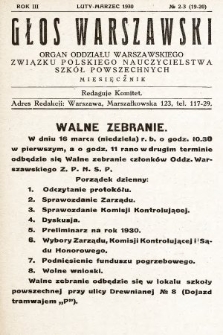 Głos Warszawski : organ Oddziału Warszawskiego Związku Polskiego Nauczycielstwa Szkół Powszechnych. R. 3, 1930, nr 2-3