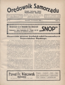 Orędownik Samorządu : organ Związku Gmin Województwa Śląskiego. 1930, nr 7