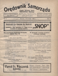 Orędownik Samorządu : organ Związku Gmin Województwa Śląskiego. 1930, nr 8