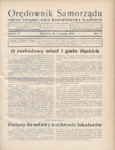 Orędownik Samorządu : organ Związku Gmin Województwa Śląskiego. 1930, nr 18