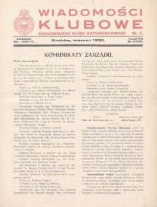 Wiadomości Klubowe Krakowskiego Klubu Automobilowego. 1930, nr 3