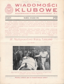 Wiadomości Klubowe Krakowskiego Klubu Automobilowego. 1930, nr 7