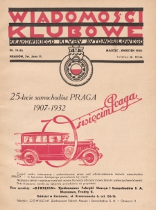 Wiadomości Klubowe Krakowskiego Klubu Automobilowego. 1932, nr 19-20