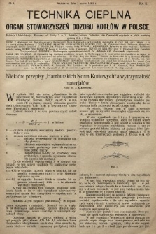 Technika Cieplna : organ Stowarzyszeń Dozoru Kotłów w Polsce. R. 2, 1924, nr 4
