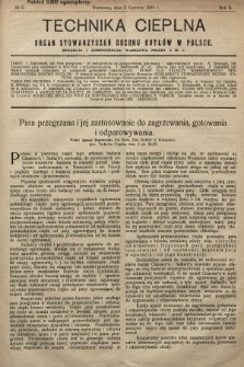 Technika Cieplna : organ Stowarzyszeń Dozoru Kotłów w Polsce. R. 2, 1924, nr 6