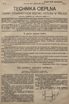 Technika Cieplna : organ Stowarzyszeń Dozoru Kotłów w Polsce. R. 2, 1924, nr 10