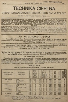 Technika Cieplna : organ Stowarzyszeń Dozoru Kotłów w Polsce. R. 2, 1924, nr 12