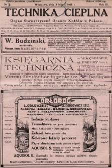 Technika Cieplna : organ Stowarzyszeń Dozoru Kotłów w Polsce. R. 3, 1925, nr 3