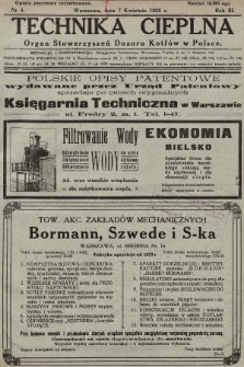 Technika Cieplna : organ Stowarzyszeń Dozoru Kotłów w Polsce. R. 3, 1925, nr 4