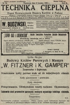 Technika Cieplna : organ Stowarzyszeń Dozoru Kotłów w Polsce. R. 3, 1925, nr 12