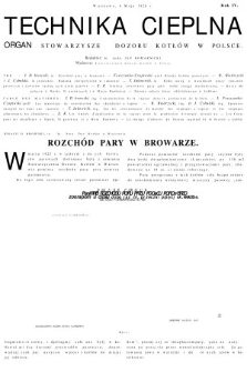 Technika Cieplna : organ Stowarzyszeń Dozoru Kotłów w Polsce. R. 4, 1926, nr 5