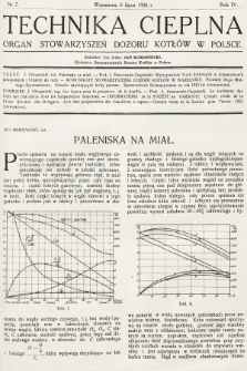 Technika Cieplna : organ Stowarzyszeń Dozoru Kotłów w Polsce. R. 4, 1926, nr 7