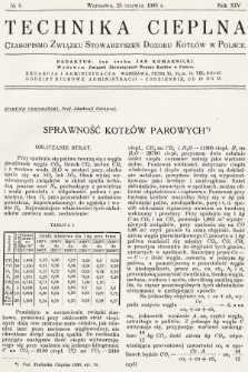Technika Cieplna : czasopismo Związku Stowarzyszeń Dozoru Kotłów w Polsce. R. 14, 1936, nr 6