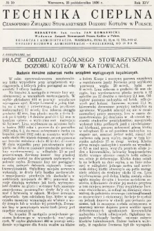 Technika Cieplna : czasopismo Związku Stowarzyszeń Dozoru Kotłów w Polsce. R. 14, 1936, nr 10