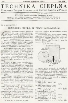Technika Cieplna : czasopismo Związku Stowarzyszeń Dozoru Kotłów w Polsce. R. 17, 1939, nr 4