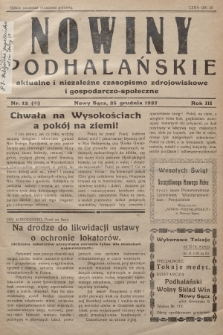 Nowiny Podhalańskie : aktualne i niezależne czasopismo zdrojowiskowe i gospodarczo-społeczne. 1937, nr 12 (41)
