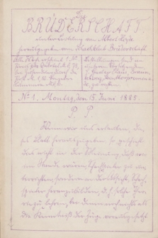 Die Brüderschaft : Schachlischer Wochenblatt. Jg. 1, 1885, No 1