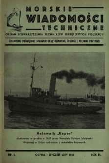 Morskie Wiadomości Techniczne : czasopismo poświęcone sprawom okrętownictwa, żeglugi i techniki portowej. 1938, nr 1