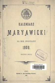 Kalendarz Maryawicki na rok zwyczajny 1909