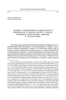 Polonika w księgozbiorach bibliotecznych dominikanów w Gidlach, Łęczycy, Łowiczu, Piotrkowie Trybunalskim i Sieradzu w XVI-XVIII wieku