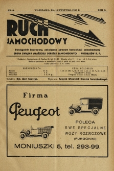 Ruch Samochodowy : Dwutygodnik ilustrowany, poświęcony sprawom komunikacji samochodowej, organ Związku Właścicieli Dorożek Samochodowych i Autobusowych R.P.. 1928, nr 8