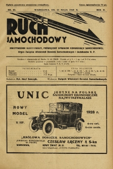 Ruch Samochodowy : Dwutygodnik ilustrowany, poświęcony sprawom komunikacji samochodowej, organ Związku Właścicieli Dorożek Samochodowych i Autobusowych R.P.. 1928, nr 10